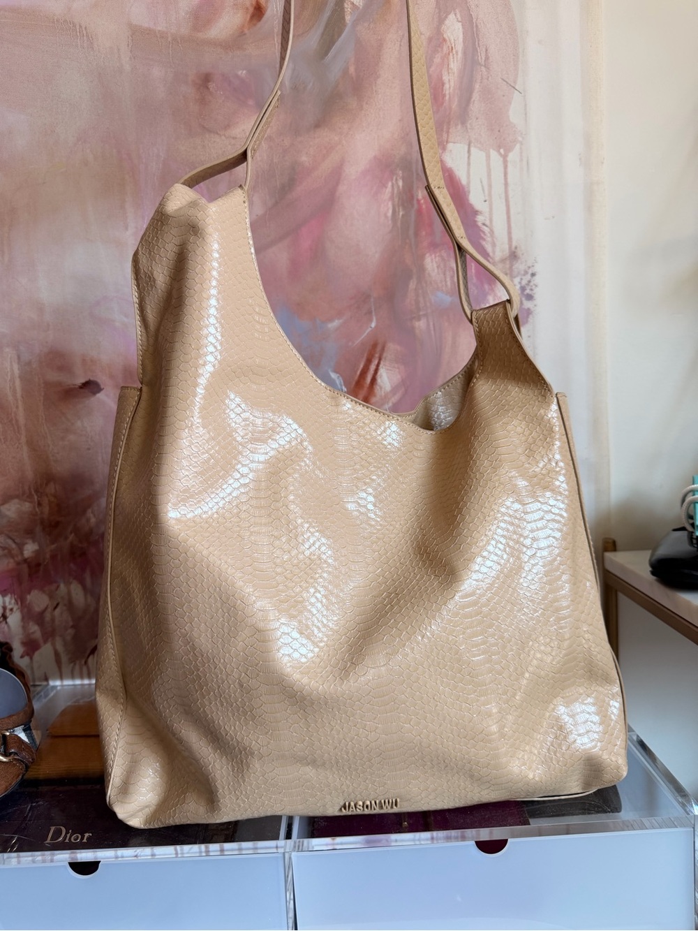 Jason Wu Shiny Beige Textured Shoulder Tote